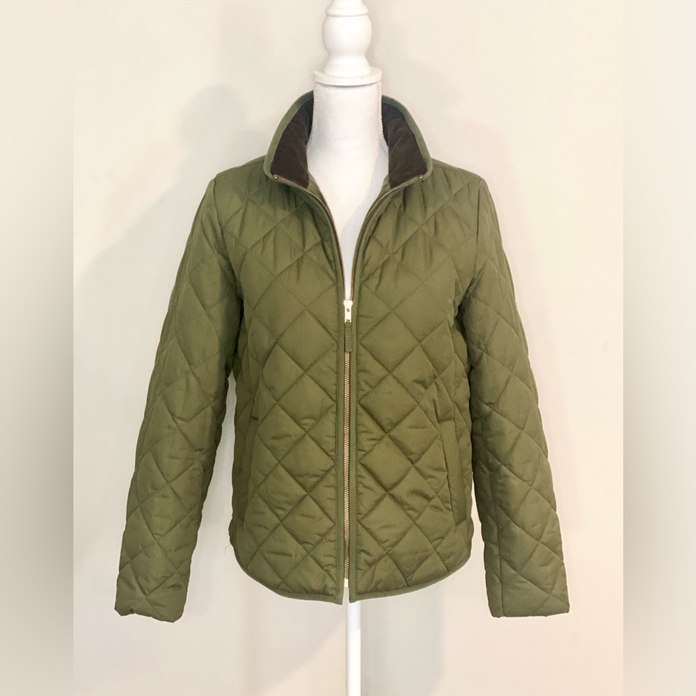 J Crew Quilted Puffer Jacket Corduroy Olive Green Small Women’s Cabincore - Picture 2 of 9